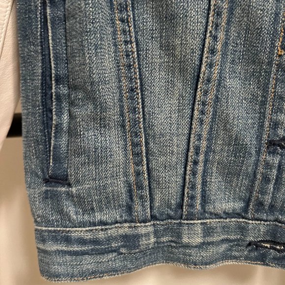 rag & bone/JEAN for Intermix White Leather Sleeve Distressed Jean Jacket S - Picture 4 of 11